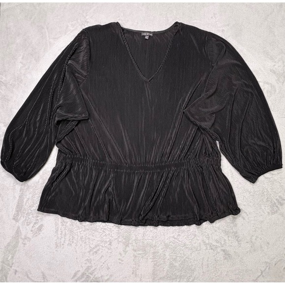 Lane Bryant Black Pleated V-Neck Peplum Tunic Top Plus Size 38/40 Dark Coquette - Picture 16 of 16